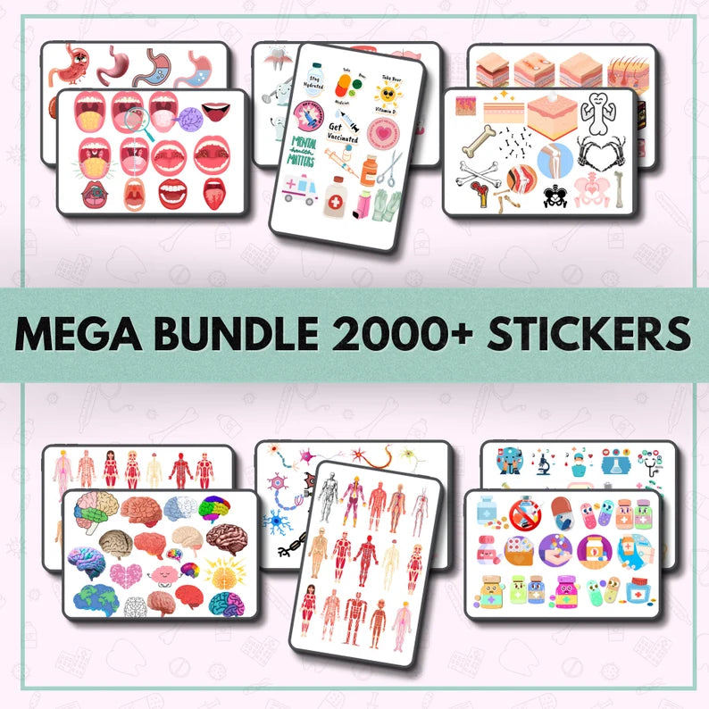 Medical Stickers 2000+transparent back Ground | Pre-cropped | Healthcare Sticker | Human Body Sticker | HD PGN file | Free Digital Paper