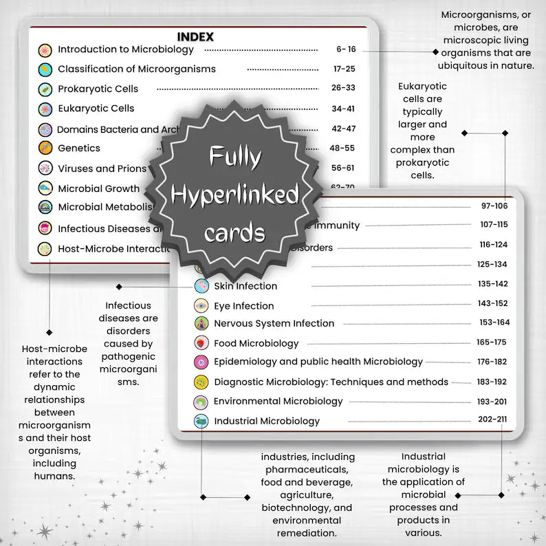 Microbiology Flashcards Fully hyperlinked | Medical School Notes | Study Guide Flashcards | Digital PDF | Study Guide