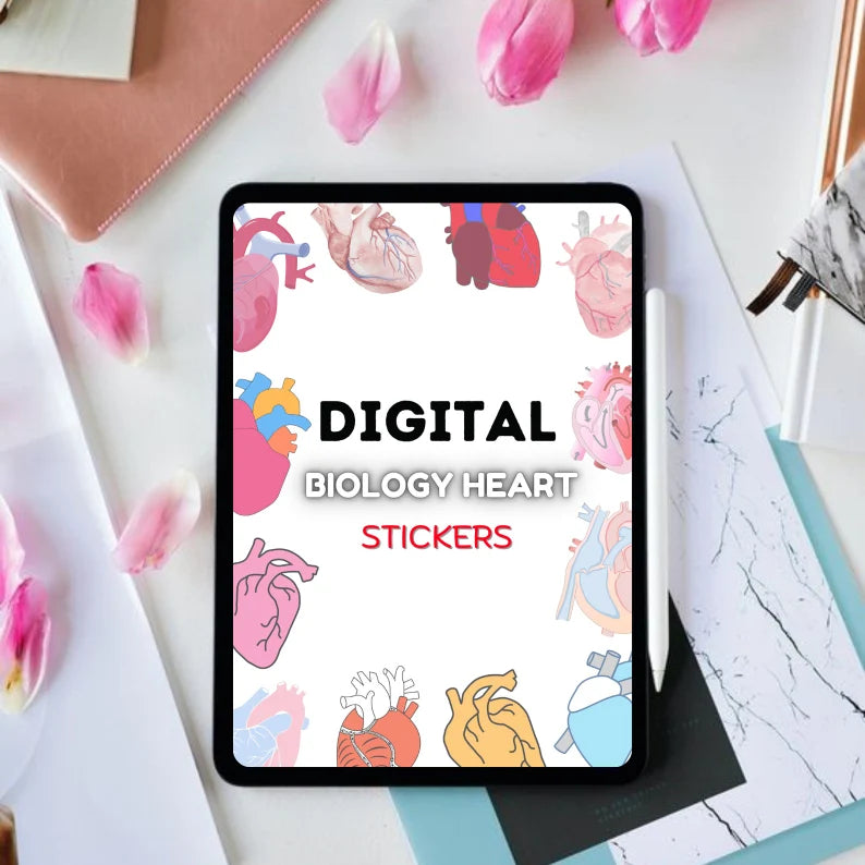 Digital Biology Heart Stickers 500+ | Pre-cropped Stickers | Free Digital Papers | Instant Download | Medical Stcikers | Easy to use HD PNGs