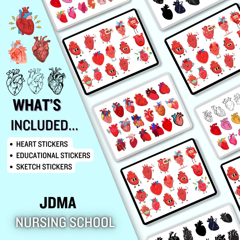 Digital Biology Heart Stickers 500+ | Pre-cropped Stickers | Free Digital Papers | Instant Download | Medical Stcikers | Easy to use HD PNGs