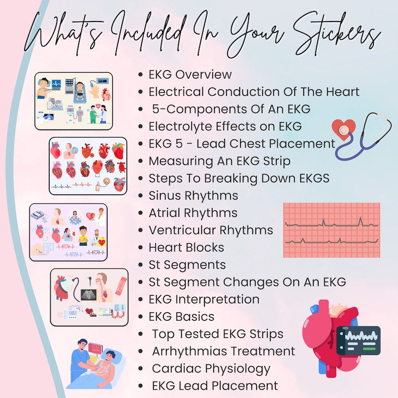 EKG Stickers 320+ transparent back Ground | Pre-cropped | Cardiac | Ekg Rhythms | Electrocardiogram Stickers | Free Digital Paper | HD PGN