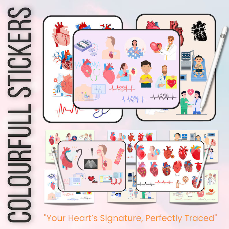 EKG Stickers 320+ transparent back Ground | Pre-cropped | Cardiac | Ekg Rhythms | Electrocardiogram Stickers | Free Digital Paper | HD PGN
