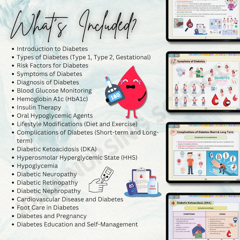 Diabete Flashcard Bundle with Quiz | Nursing Study Notes | Medication Guide | Insulin Guide | Hyperlinked Pages | 21Topics