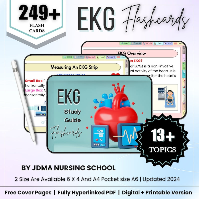 EKG Flashcards 249+ With Hyperlinked | Medical Nursing Study | Cardiac Study Guide | Ekg Rhythms | Electrocardiogram | Free Cover Pages
