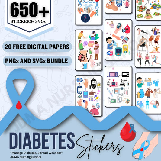 Diabetic Stickers Bundle with SVG's – Nursing Study Note (Digital Stickers)