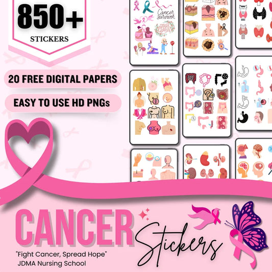 Cancer Stickers Bundle with Digital Paper – Cancer Survivor (Digital Stickers)