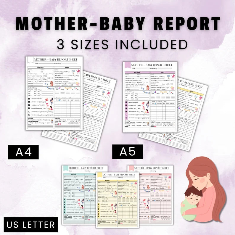 Mother Baby Report Sheet | 15 Pages Printable or Editable | Nurse Report Sheet | SBAR Nursing Report Sheet | Instant Download | Labour Sheet