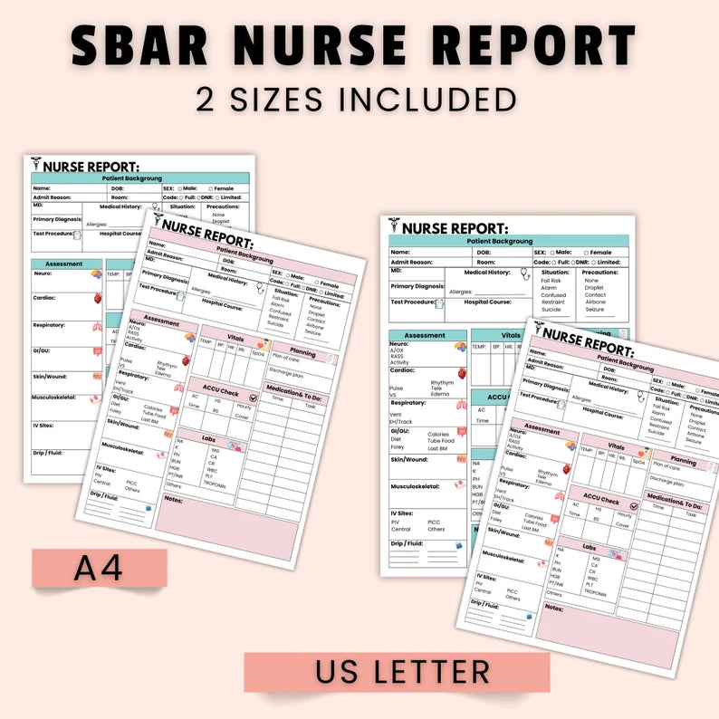 ICU Nurse Report Sheet | ICU Nurse Handoff Sheet | Editable & Printable | Study Guide | 5 Different Colors | Instant Download Sheets