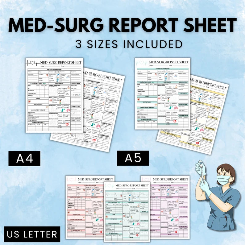 Nursing Report Sheet Med Surg 15 Sheets | Editable & Printable Version | RN Report Sheet | Digital Download | Nursing Brain Sheet | 2 Sizes