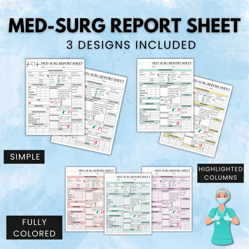 Nursing Report Sheet Med Surg 15 Sheets | Editable & Printable Version | RN Report Sheet | Digital Download | Nursing Brain Sheet | 2 Sizes