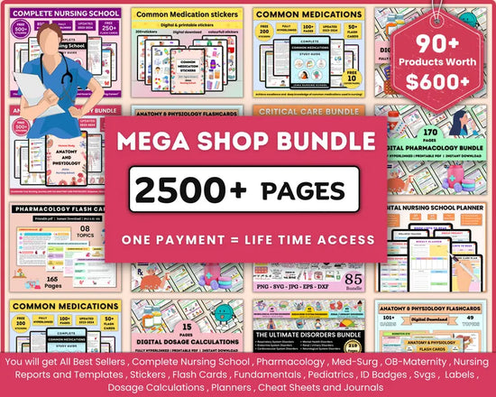 Entire Shop Nursing Mega Bundle – NCLEX, Med Surg & Pharmacology Study Guides (2500+ Pages)