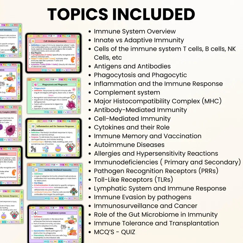 Immune System Flashcards Hyperlinked with Stickers | Nursing Study Card | Medical Flashcards | Biology Study Aid | Immune System Study Guide