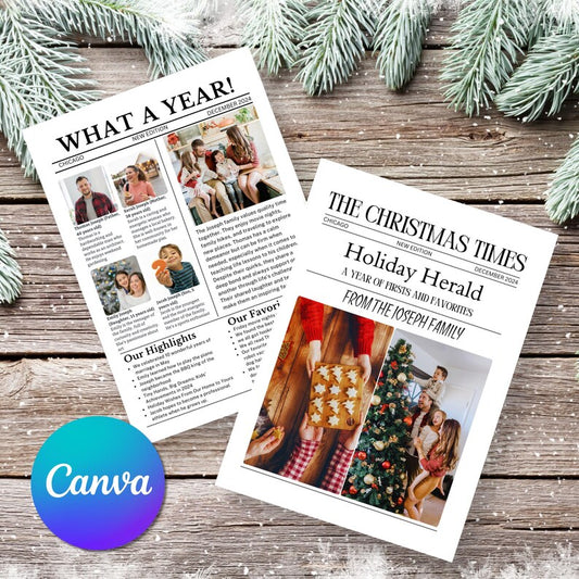 Year in Review Christmas Card Newsletters, Custom Newspaper, Christmas Letter, Editable Newsletter Template, Holiday Newsletter, Canva Edit