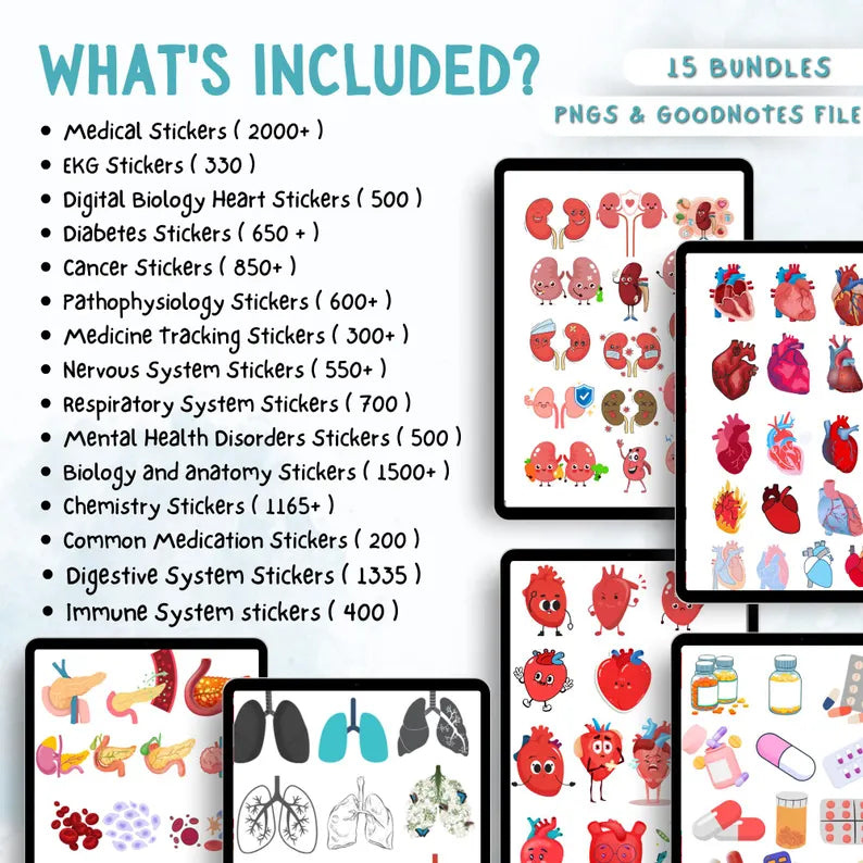 11580+ Medical Stickers Mega Bundle | Goodnotes Stickers | Nurse Stickers | Human Body Sticker | Free Digital Paper | Pre-cropped | HD PNG