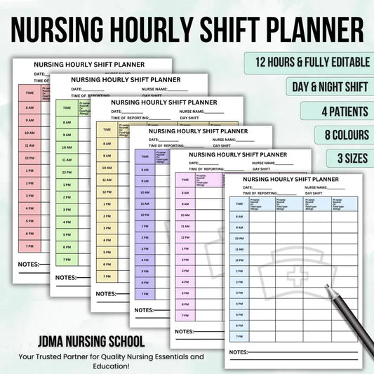 Nurse Hourly Shift Planner – 4-Patient Med Surg Tracker