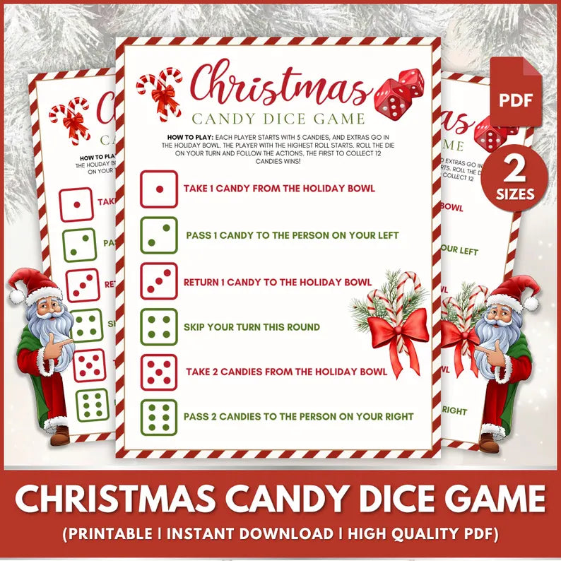 Christmas Candy Dice Game, Printable Games, Kids Candy Games, Christmas Party Games for Kids, Gift Exchange Game, Christmas Activity