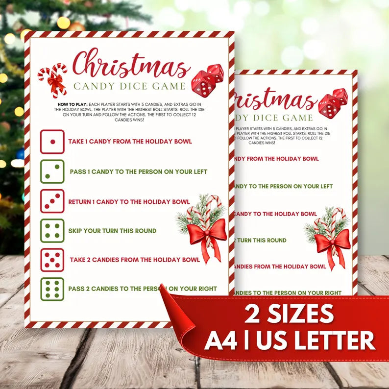 Christmas Candy Dice Game, Printable Games, Kids Candy Games, Christmas Party Games for Kids, Gift Exchange Game, Christmas Activity