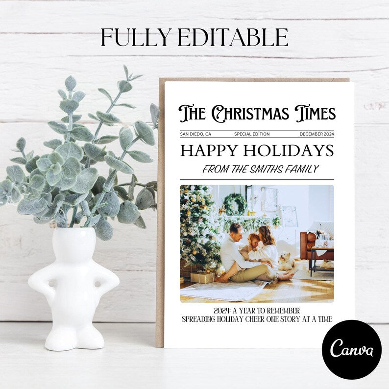Year in Review Christmas Card Newsletters, Custom Newspaper, Christmas Letter, Editable Newsletter Template, Holiday Newsletter, Canva Edit