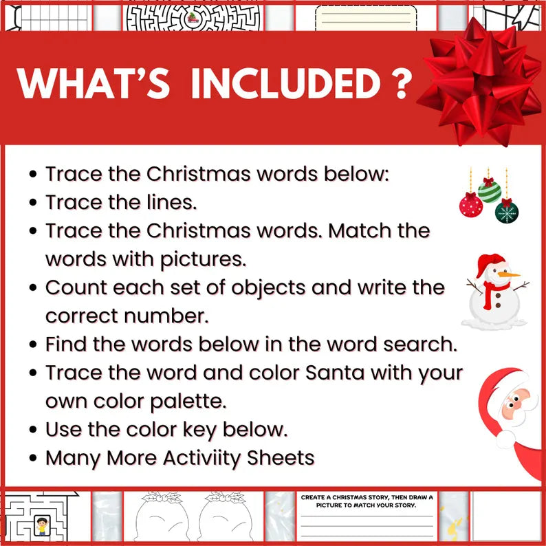 Christmas Kids Activity Sheet 110+, Free Stickers 100+, Birth of Jesus Craft, Xmas Activity Mat, Classroom Activity, Digital Download
