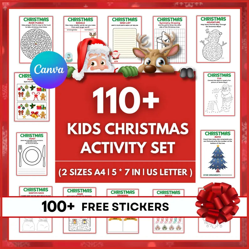 Christmas Kids Activity Sheet 110+, Free Stickers 100+, Birth of Jesus Craft, Xmas Activity Mat, Classroom Activity, Digital Download