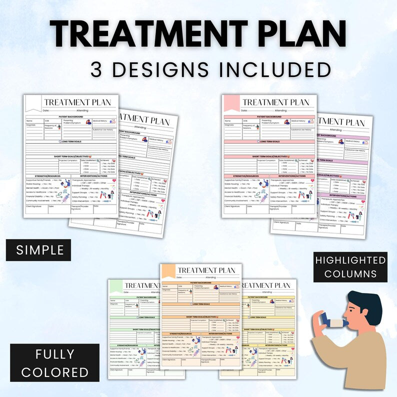 15 Sheets Treatment Plan, 3 Size or 3 Designs Included, Instant Download, Nursing School, Study Guide Sheets, Printable or Editable Sheet