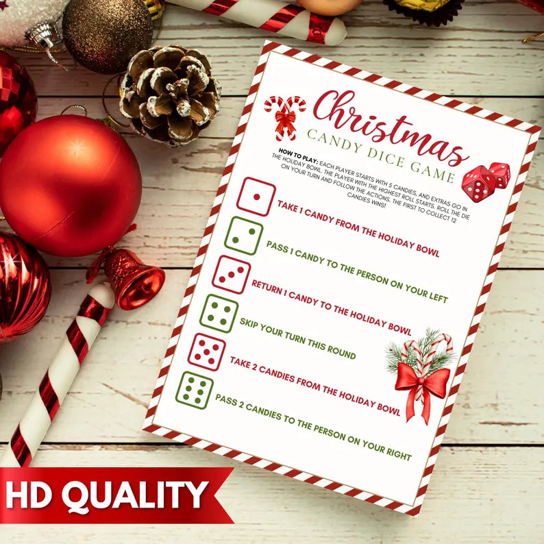 Christmas Candy Dice Game, Printable Games, Kids Candy Games, Christmas Party Games for Kids, Gift Exchange Game, Christmas Activity