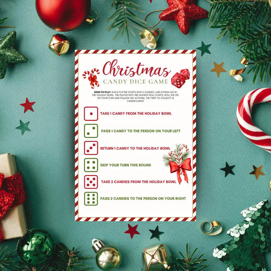 Christmas Candy Dice Game, Printable Games, Kids Candy Games, Christmas Party Games for Kids, Gift Exchange Game, Christmas Activity