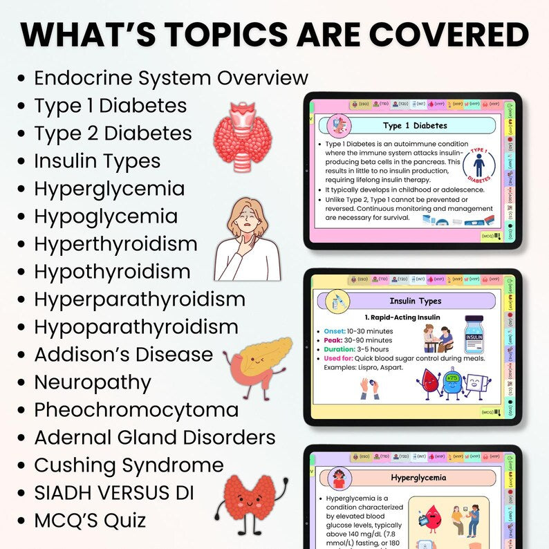 Endocrine Disorder Flashcards Hyperlinked, Nursing Study Guide, Endocrine System, Endocrine Disorder Study Card, Digital PDF, Nursing School