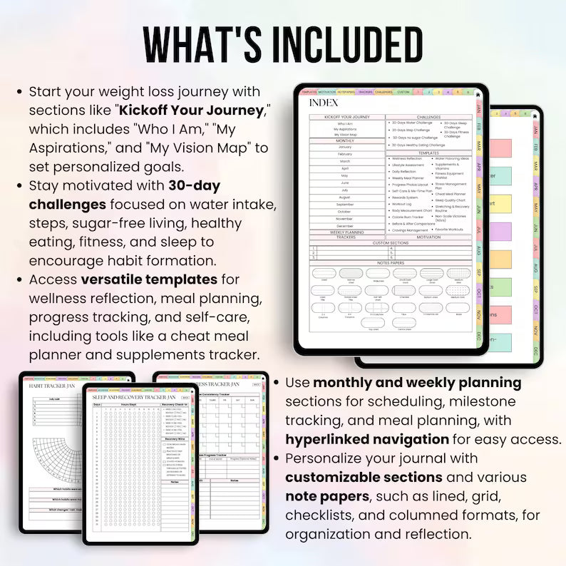 290+ Weight Loss Tracker, Fitness Tracker, Calories Calculator, Weight Loss PDF, Meal Planner. Habit Tracker, Digital Workout Planner