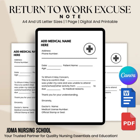 Editable Return to Work Note – Return to Work Form (Editable Template)