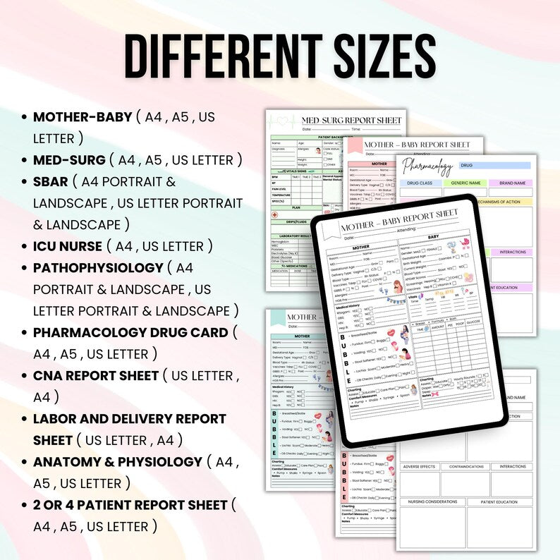 130+ Nurse Report Sheets Mega Bundle, Med Surg, ICU, Pharmacology, Pathophysiology, SBAR, Mother Baby, Editable & Printable