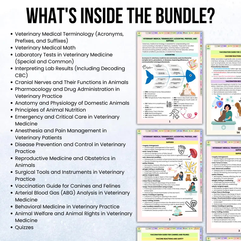 Fundamentals of Veterinary Medicine Notes Bundle Hyperlinked, Veterinary Nurse Study Guide, Vet Medical Student Notes, Digital Download