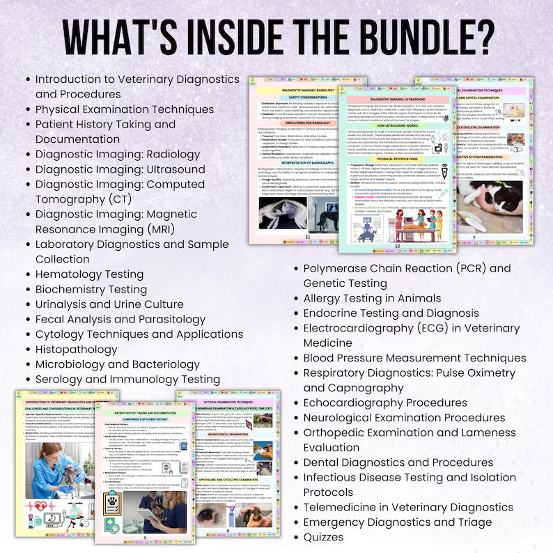 Veterinary Diagnostics Procedures Note, Veterinary Nurse Study Guide, Vet Med Student, Instant Download, Vet Tech Note, medical student book