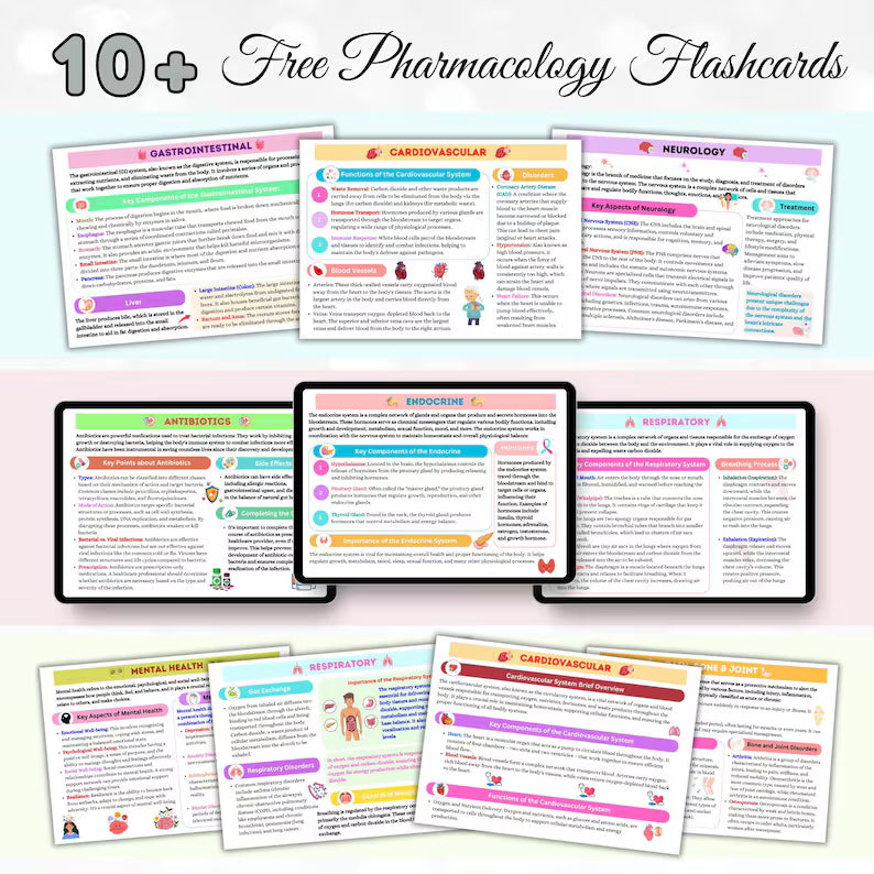 53+ Pharmacology Cheat Sheets Bundle with Free Stickers & Flashcards, Fully Hyperlinked, Pharmacology Note, Nursing Student