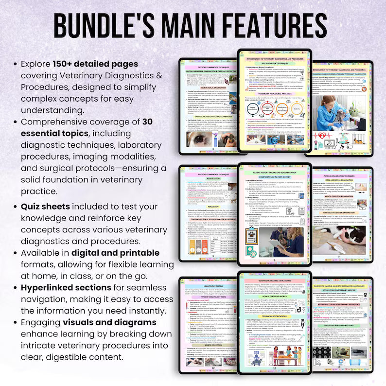 Veterinary Diagnostics Procedures Note, Veterinary Nurse Study Guide, Vet Med Student, Instant Download, Vet Tech Note, medical student book