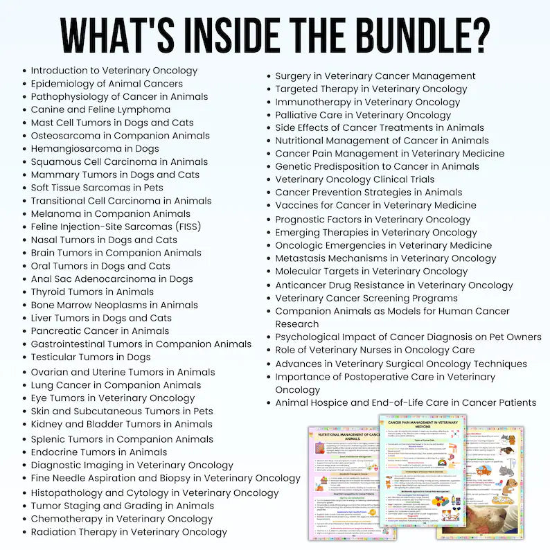 Veterinary Oncology Notes Hyperlinked Bundle, UPDATED 2026-27, Bonus Stickers Quizzes and Covers, Veterinary Education, Veterinary Medicine