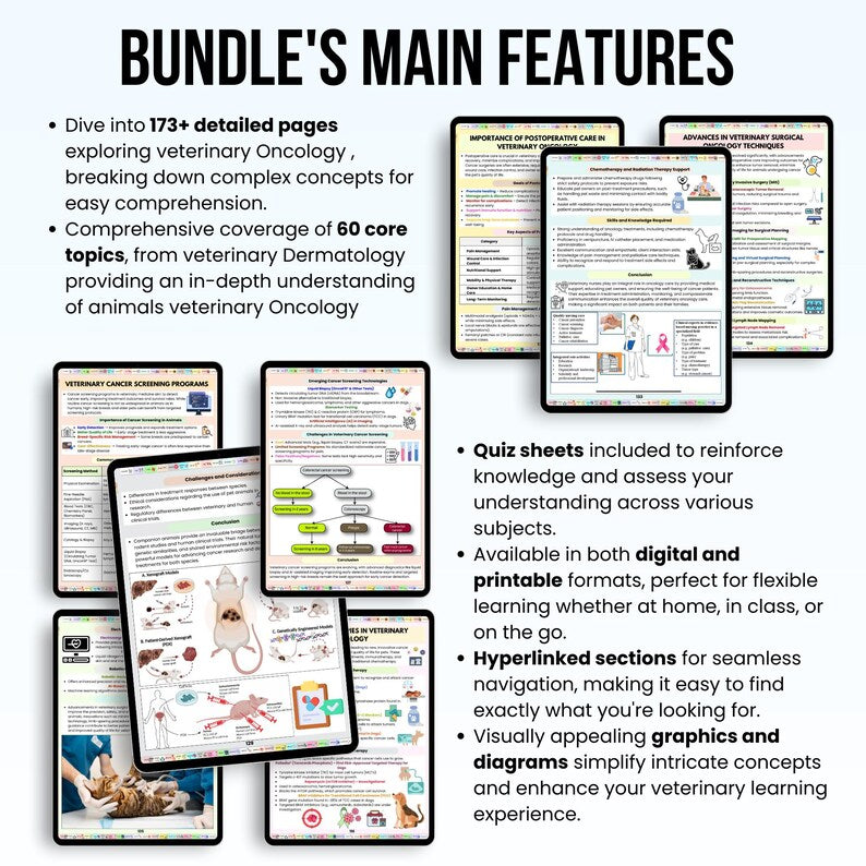 Veterinary Oncology Notes Hyperlinked Bundle, UPDATED 2026-27, Bonus Stickers Quizzes and Covers, Veterinary Education, Veterinary Medicine