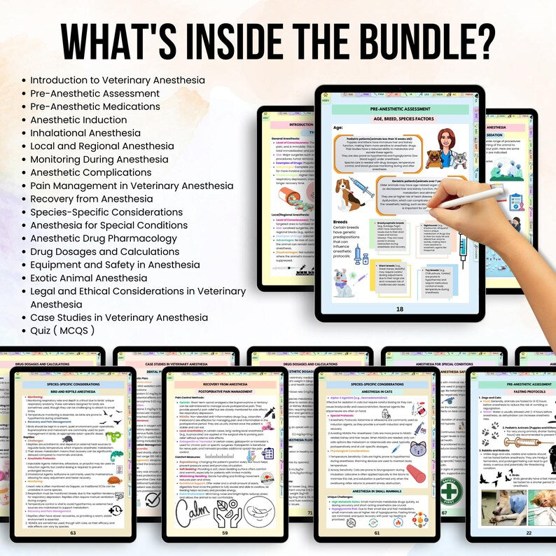 21+ Anesthesia and Sedation Notes Hyperlinked, Vet Med Study Guide, UPDATED 2026-27, Anesthesia for Vet, Free Quiz Stickers & Cover