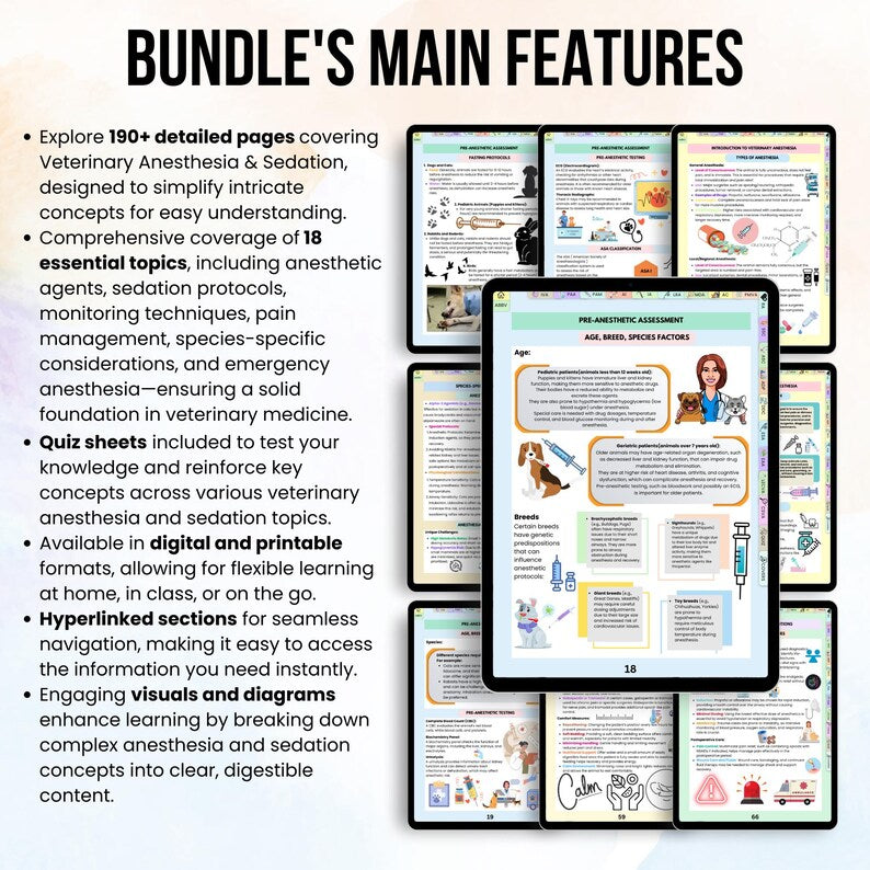 21+ Anesthesia and Sedation Notes Hyperlinked, Vet Med Study Guide, UPDATED 2026-27, Anesthesia for Vet, Free Quiz Stickers & Cover