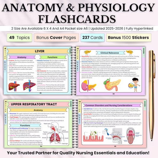 Anatomy & Physiology Flashcards 49 Topics or 235+Pages with (Printable PDF)