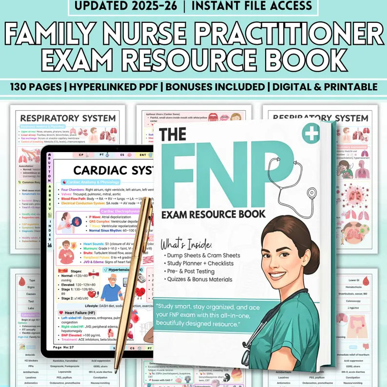 Family Nurse Practitioner Study Guide | Nursing Study Resource | 130+ Pages FNP Learning Notes | Printable NP Study Material