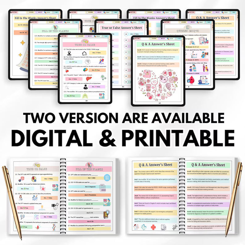 Medical Coding Quiz Hyperlinked Bundle | ICD-10 CPT Practice Questions | Anatomy & Medical Terminology Study Guide | Printable PDF