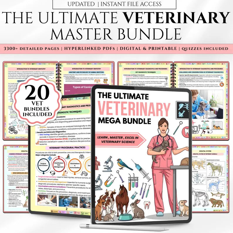 Veterinary Study Guide | Veterinary Mega Bundle | Vet Student Resources | Bonus Items Included | Digital Download