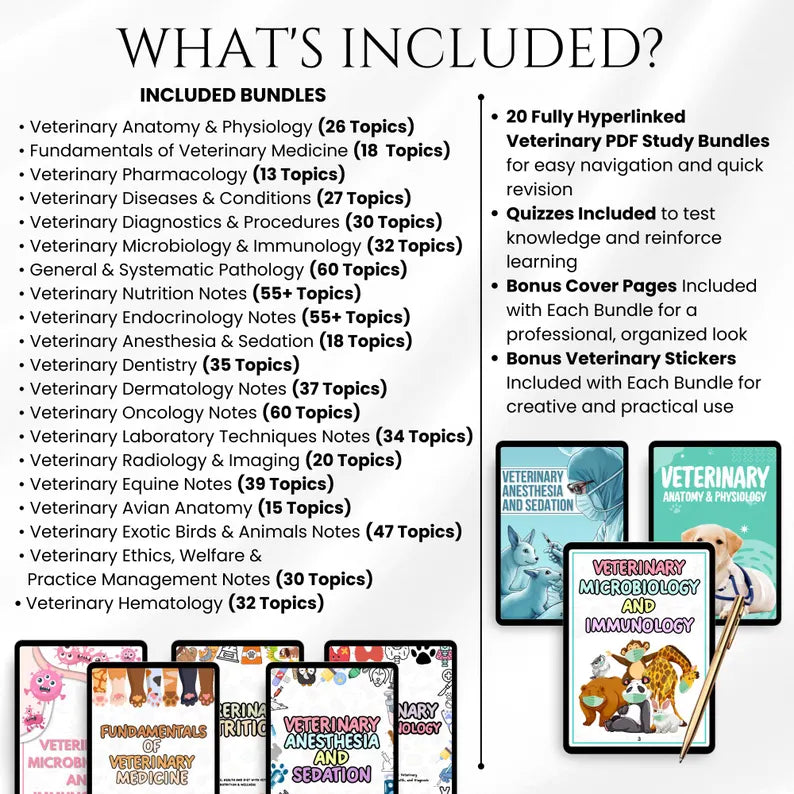 Veterinary Study Guide | Veterinary Mega Bundle | Vet Student Resources | Bonus Items Included | Digital Download