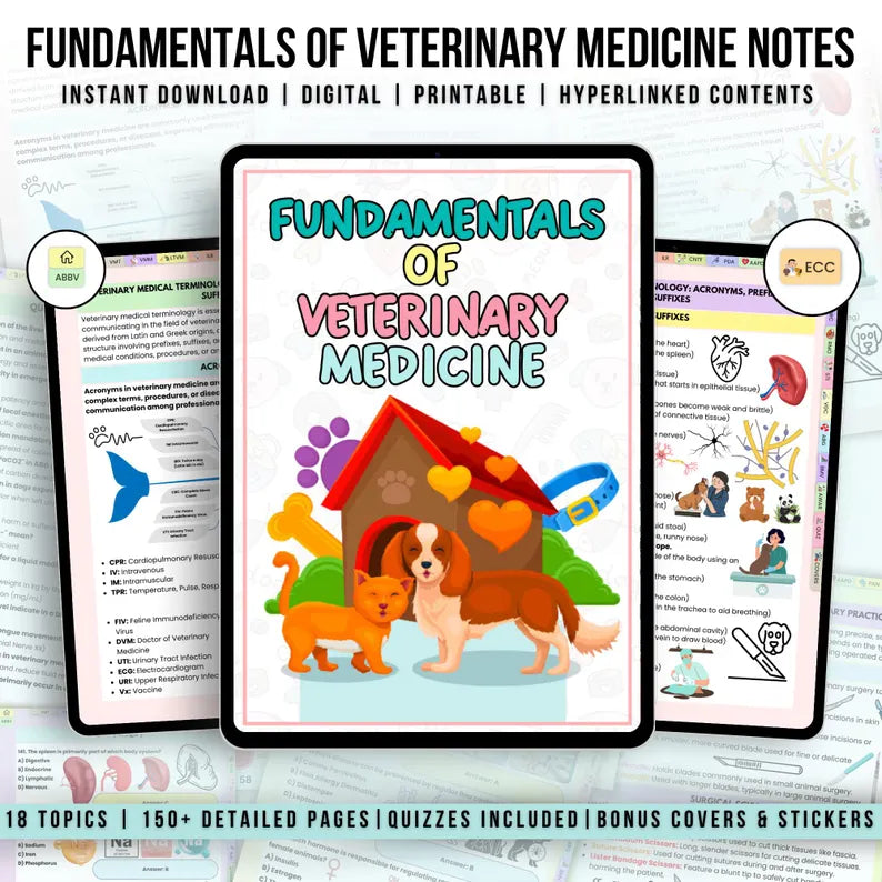 Fundamentals of Veterinary Medicine Notes Bundle Hyperlinked, Veterinary Nurse Study Guide, Vet Medical Student Notes, Digital Download