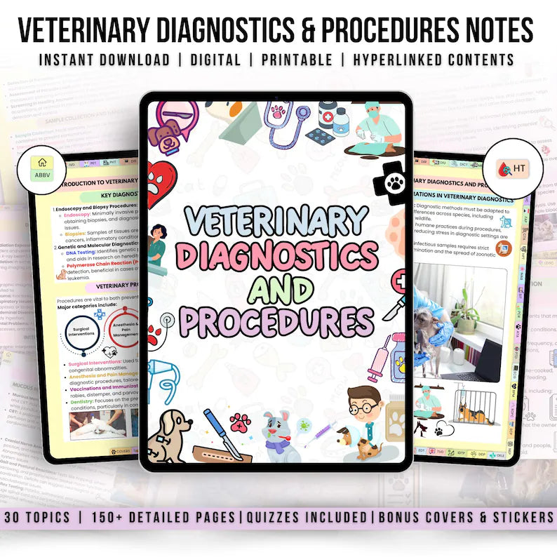 Veterinary Diagnostics Procedures Note, Veterinary Nurse Study Guide, Vet Med Student, Instant Download, Vet Tech Note, medical student book