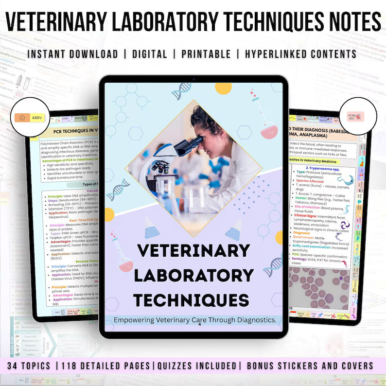 Veterinary laboratory Techniques Notes 34 Topics Included, Lab Techniques for Vets, Vet Medicine Lab Skills, Vet Tech Lab Reference