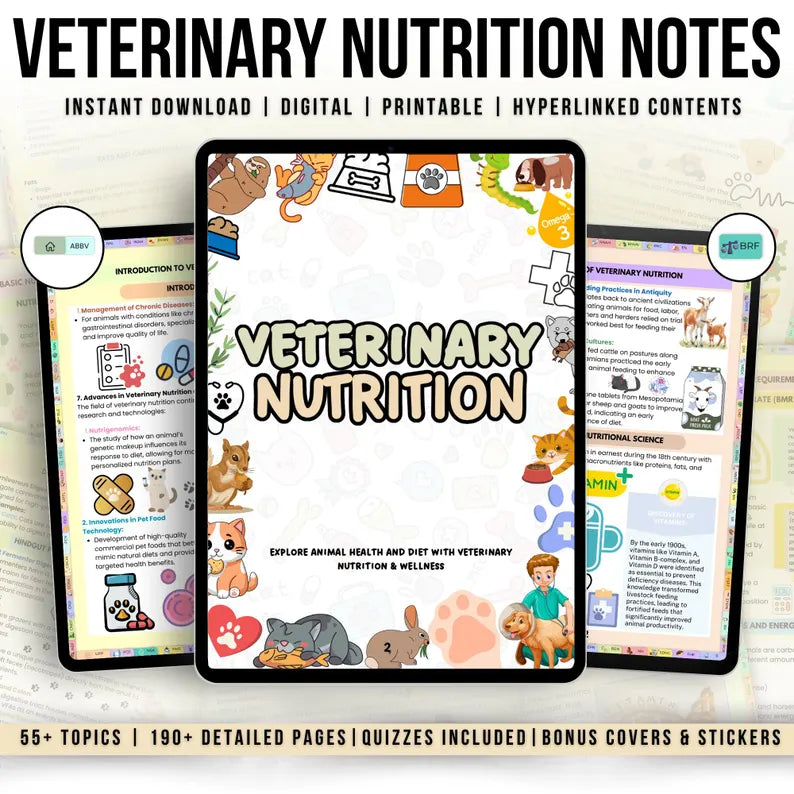 Veterinary Nutrition Guide Hyperlinked, UPDATED 2026-27, Veterinary Nurse Study Guide, Vet Med Student, Instant Download, Vet Tech Note