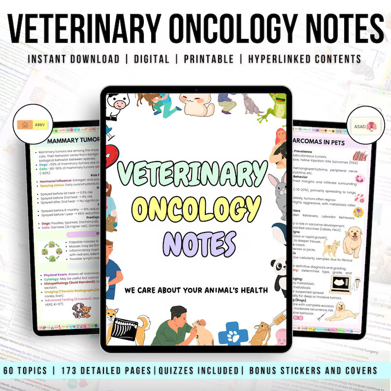 Veterinary Oncology Notes Hyperlinked Bundle, UPDATED 2026-27, Bonus Stickers Quizzes and Covers, Veterinary Education, Veterinary Medicine
