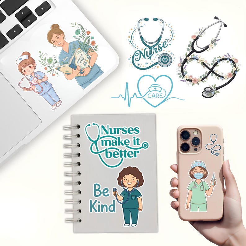 Medical stickers on laptop